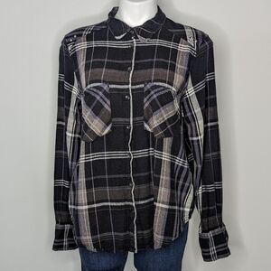 Free People black plaid button up shirt  M